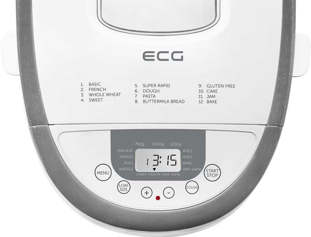 Хлебопекарна с две бъркалки ECG 850W 12 програми и дислей