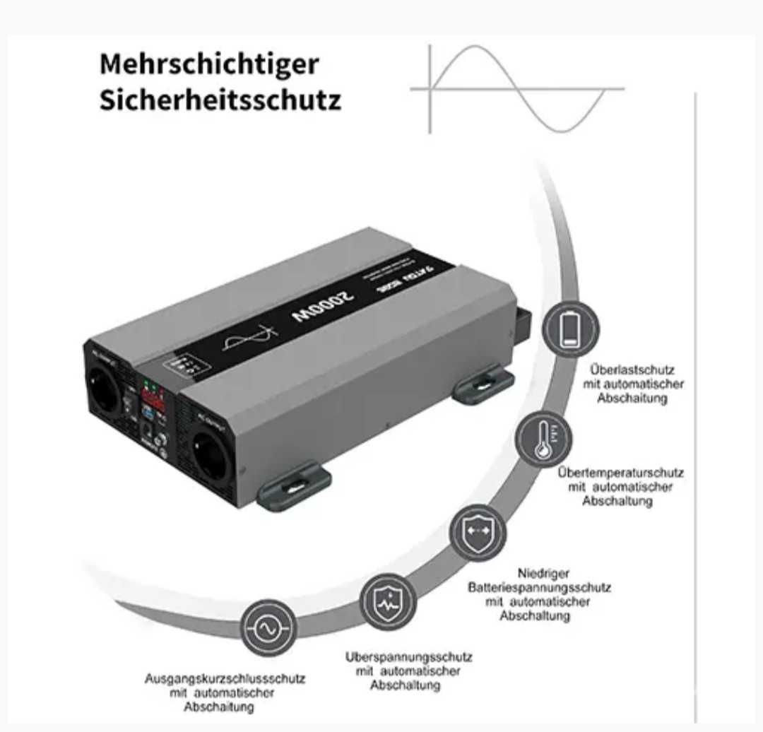 DATOUBOSS Инвертор 12V към 230V Чиста синусоида 2000W  2 AC контактa