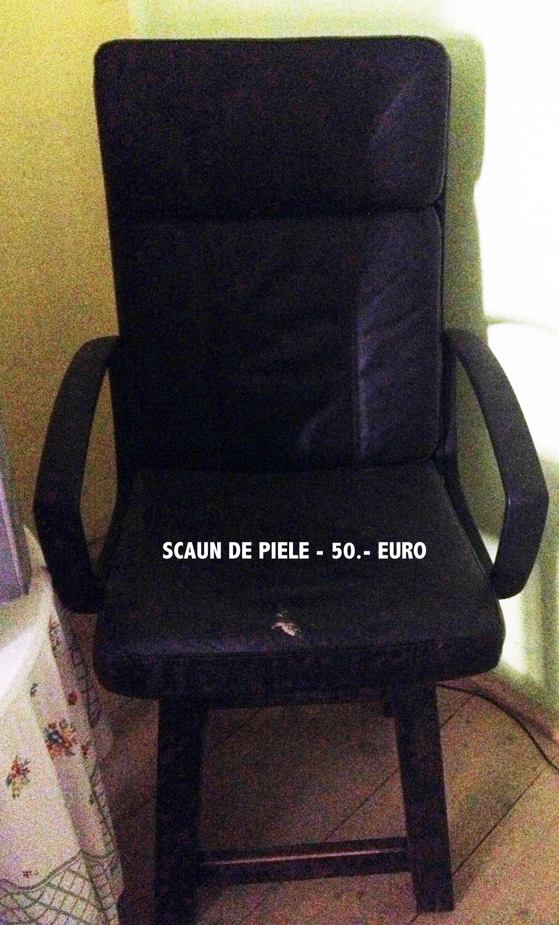 Scaun de Piele cu Picioare de lemn - negru