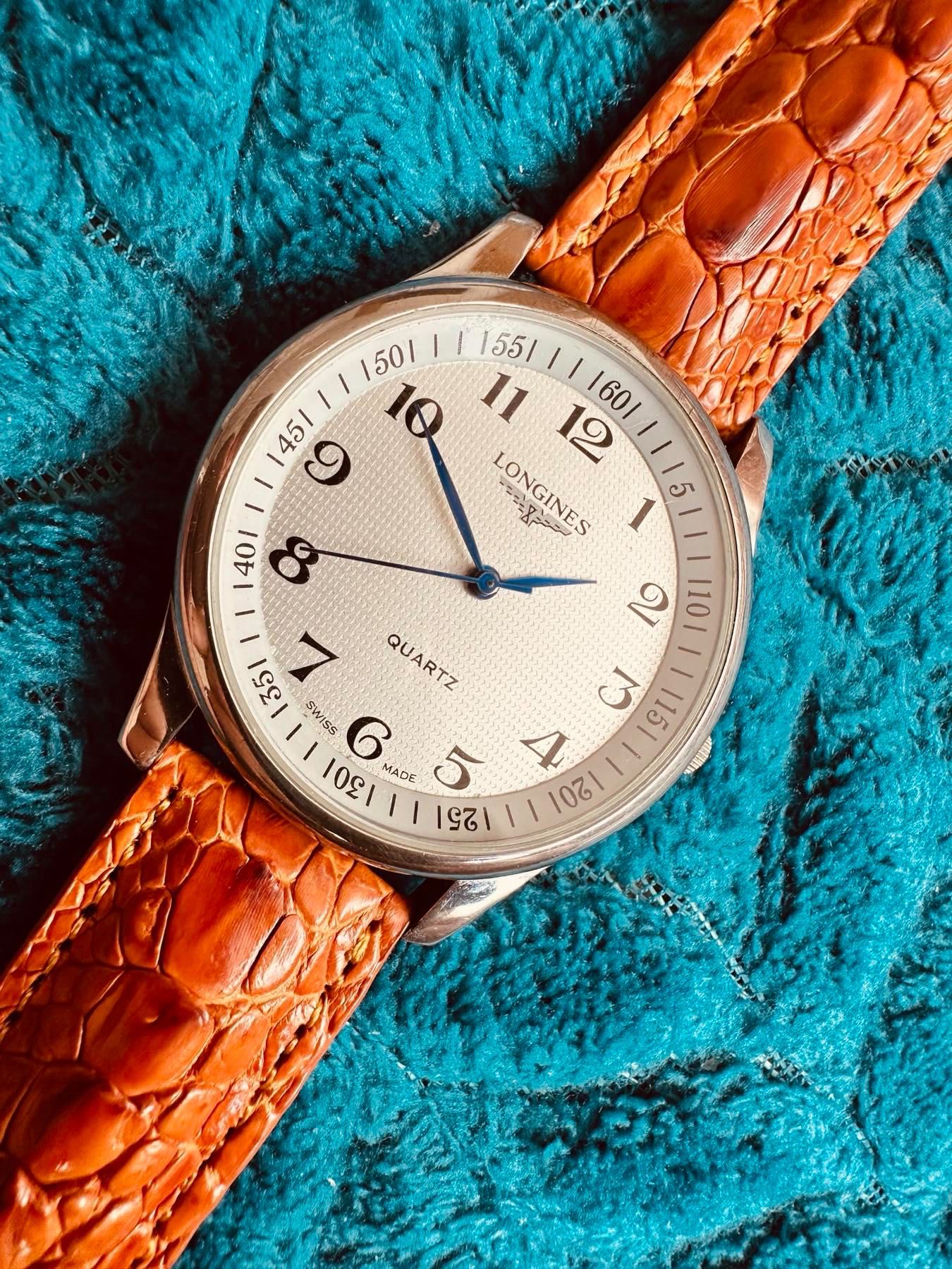 LONGINES мъжки часовник с каишка от естествена крокодилска кожа