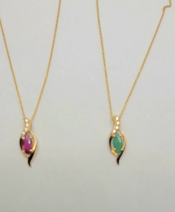 Coliere din aur galben de 9k cu smarald și rubin natural