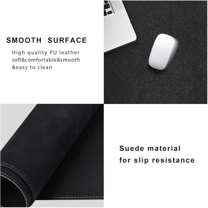 ZORESYN L-образна подложка от изкуствена кожа за бюро, 157×60 см,черна