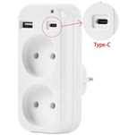 Мини Климатик Разклонител USB Женско + USB Type-C 220V 10A 5V 2.1A Max