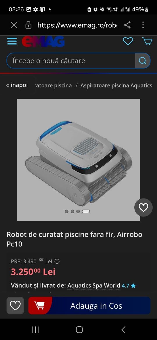Robot pentru curatarea piscinei, fara fir
