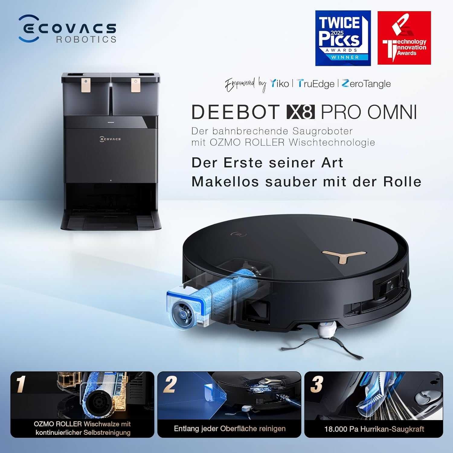 Прахосмукачка робот Ecovacs Deebot X8 Pro Omni станция 12в1 YIKO-GPT