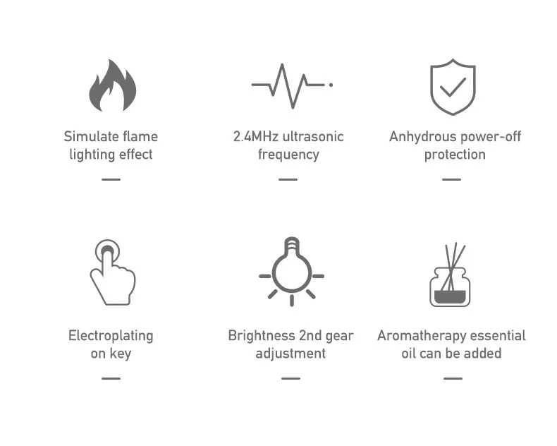 Ултразвуков дифузер, овлажнител арома с ефект на пламък 250мл