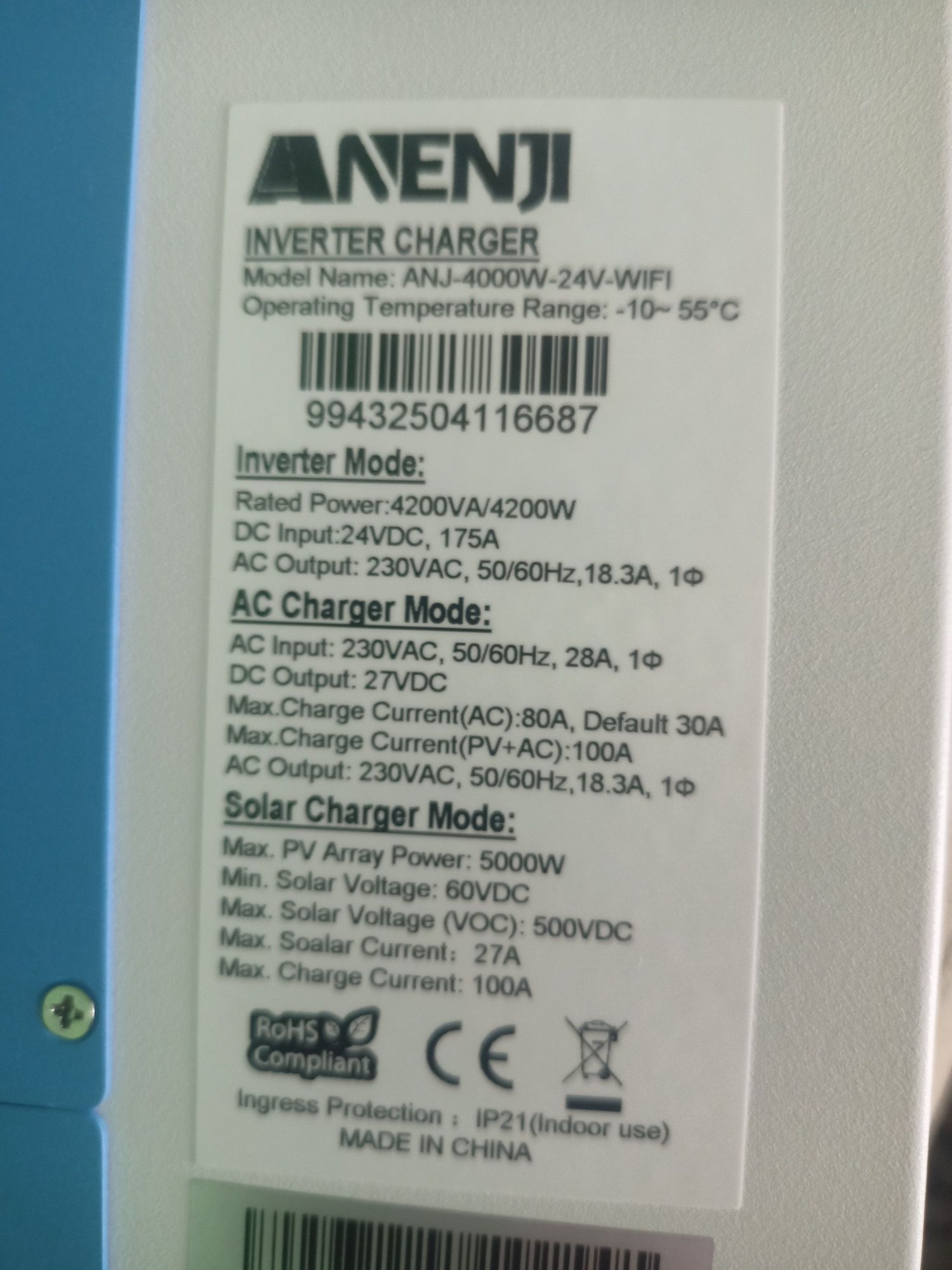 Invertor solar 4 kw 24v Hibrid wifi integrat