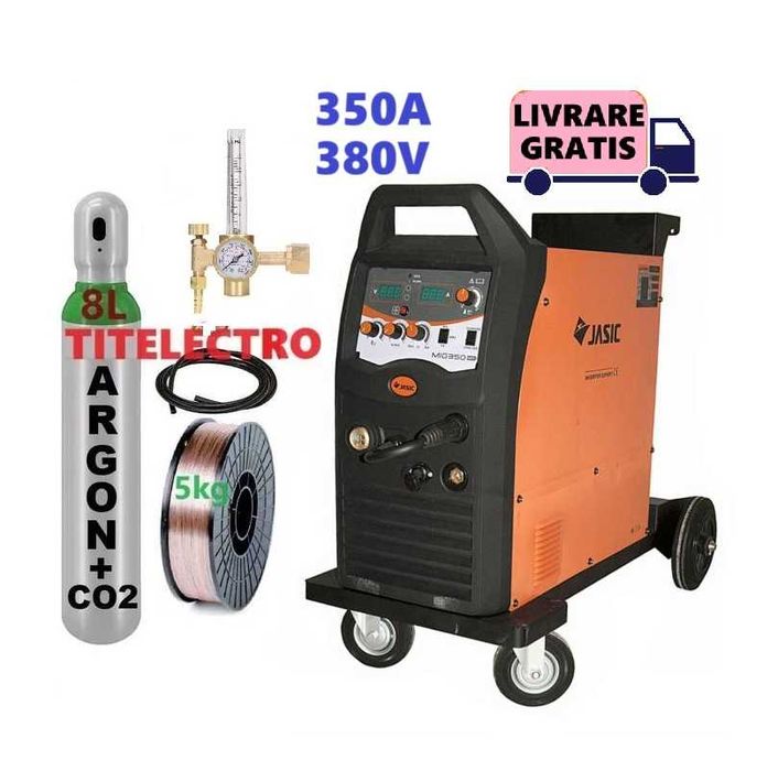 Aparat sudura MIG 350 JASIC + tub 8L argon CO2 PLIN + ceas + sarma 5kg