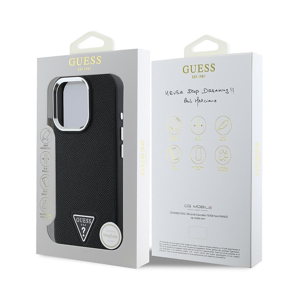 Guess grained triangle magsafe кейс за iphone 16 pro – черен