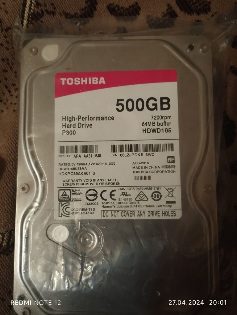 Toshiba 500 Gb  жёсткий диск