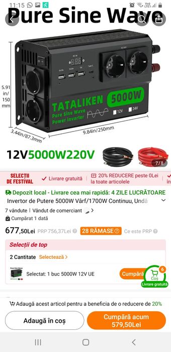 Vând controlăr de 200A și invertor de 5000W undă pură