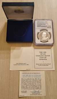 Moneda argint 100 lei Statul Dac 1982 gradata NGC PF67 Ultra Cameo.