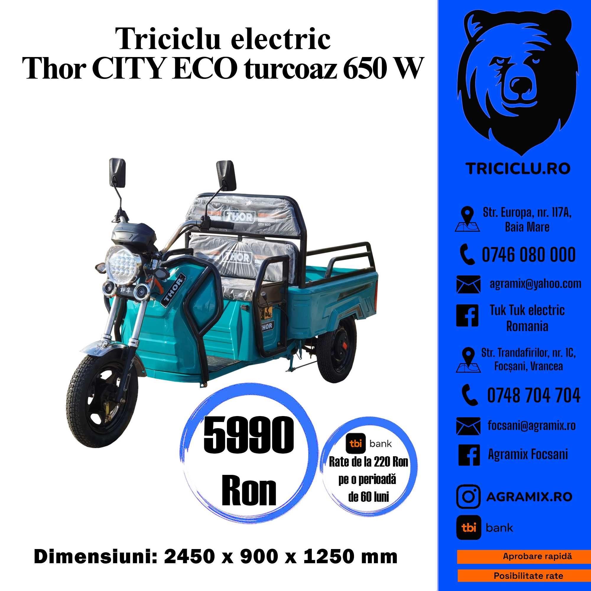 Triciclu electric Thor CITY-ECO Green Army nou Blue Sky Agramix