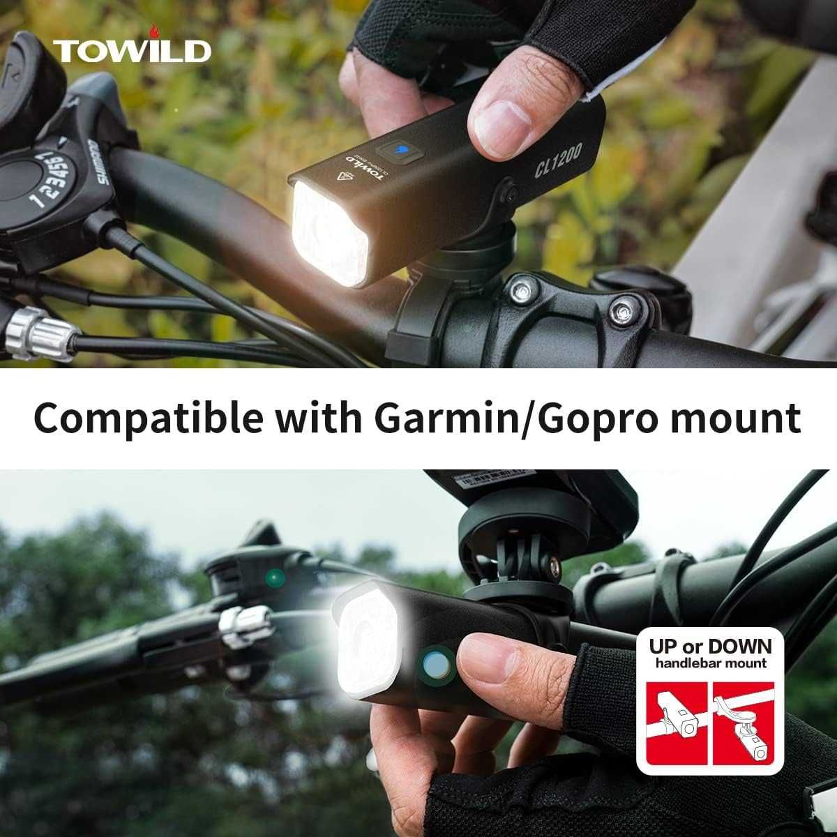 TOWILD CL1200 Велосипедни светлини за нощно каране,1200 лумена фар