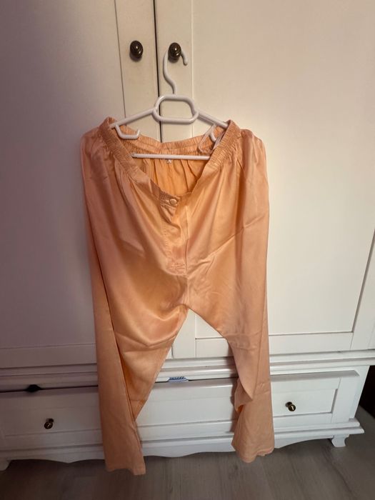 Pantalon pijama nuanta piersica din matase naturala