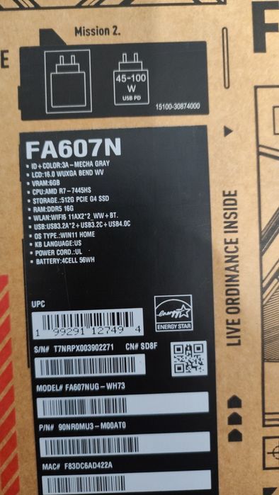 Новый Игровой Ноутбук Asus Tuf Gaming A16 FA607NUG