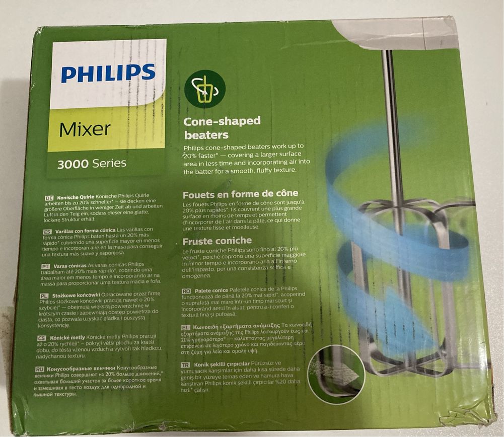 Mixer de mana Philips HR3705/00, 300 W, 5 viteze, Turbo, Alb