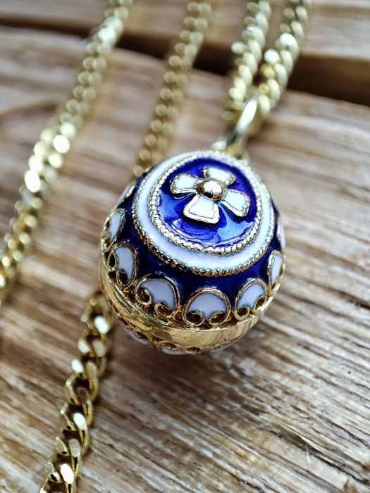 Lantisor lant aur cu pandantiv ou aur imperial rusesc 14k email charm