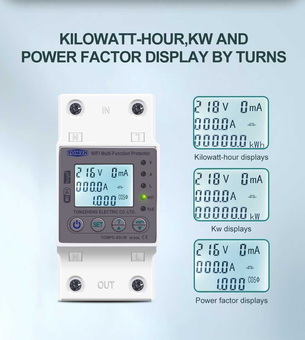 WIFI Smart Напреженова защита за ниско и високо напрежение 230V, 63A