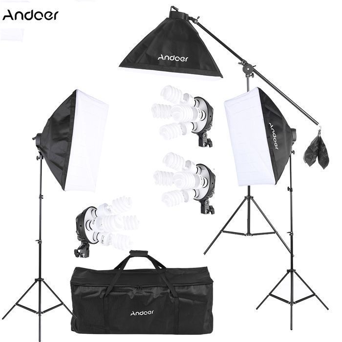 Kit foto suport 2x2m,3 softbox (12x bec 45W) + 3x panze fundal