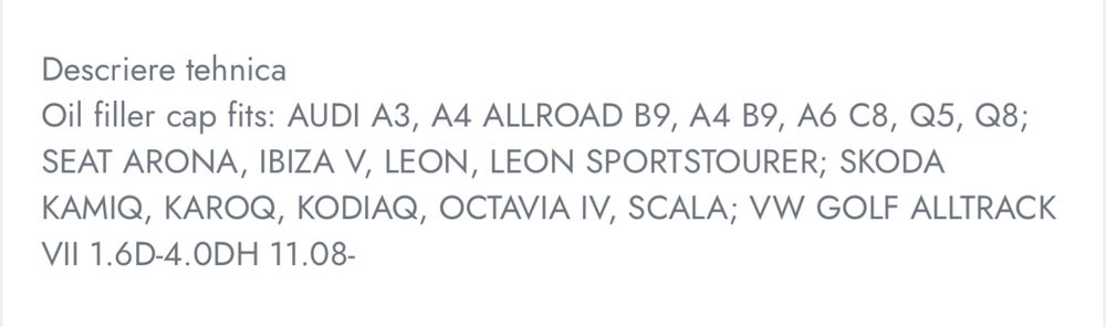 Buson umplere ulei Vw/Audi/Skoda nou, original