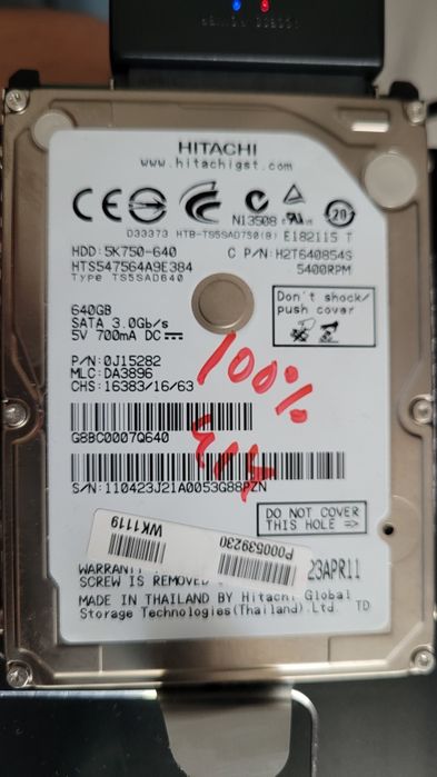 HDD Hard Disk Hitachi 640 GB - 100 %