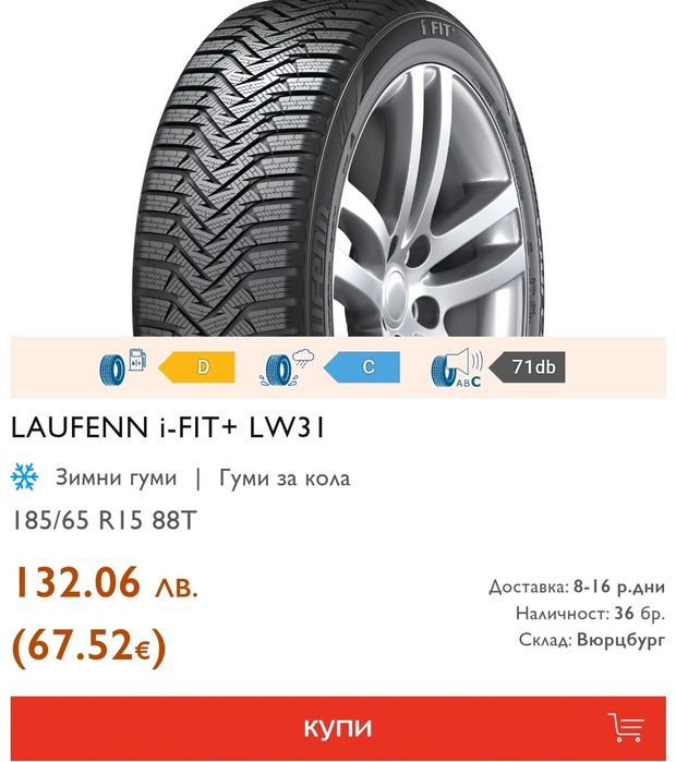 4бр. зимни гуми 185/65/15 Laufenn I* Fit+
dot23
7.07mm
Много добро със