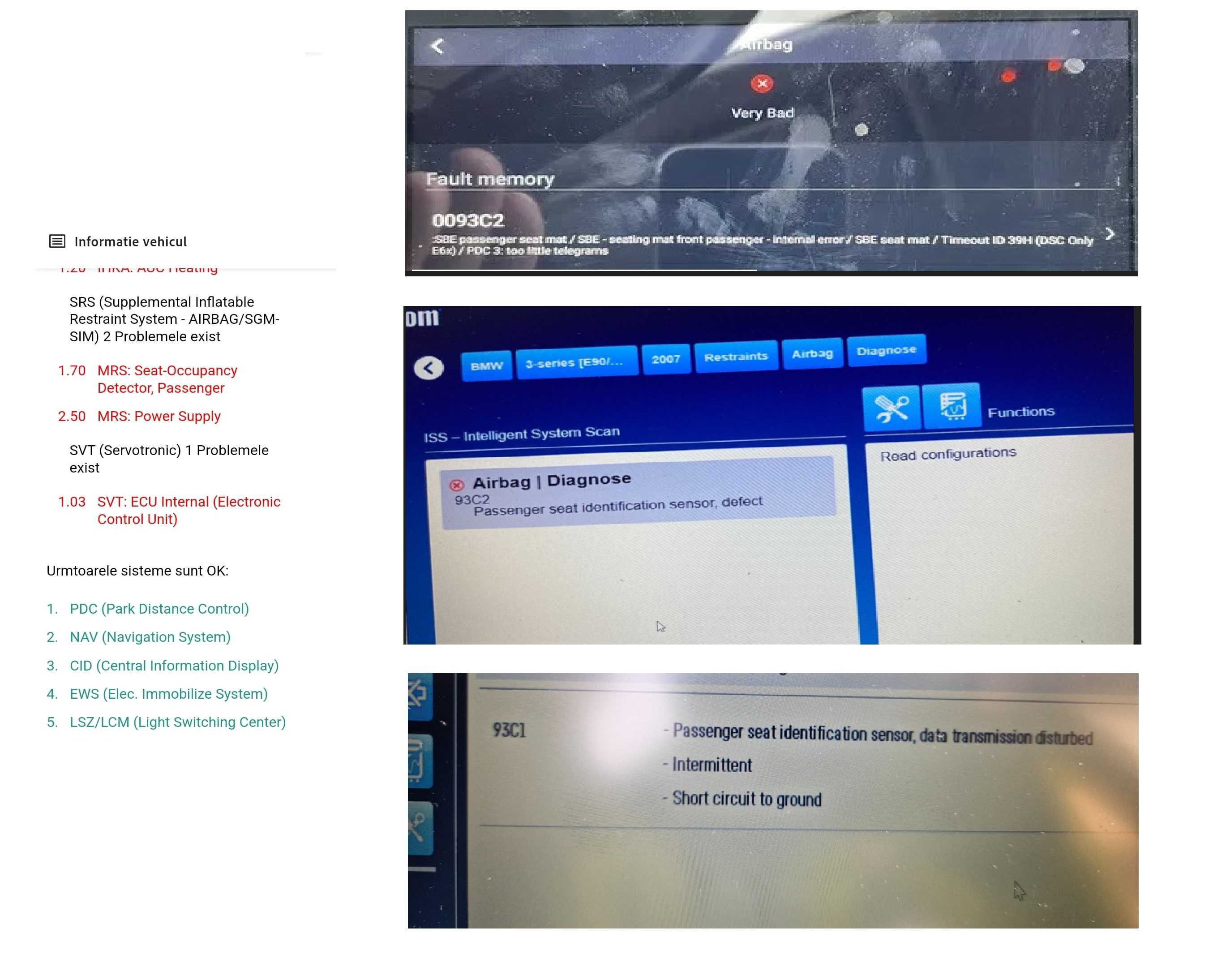 Eroare plasa scaun BMW modele inainte/dupa 2005  E46 E90 E91 etc