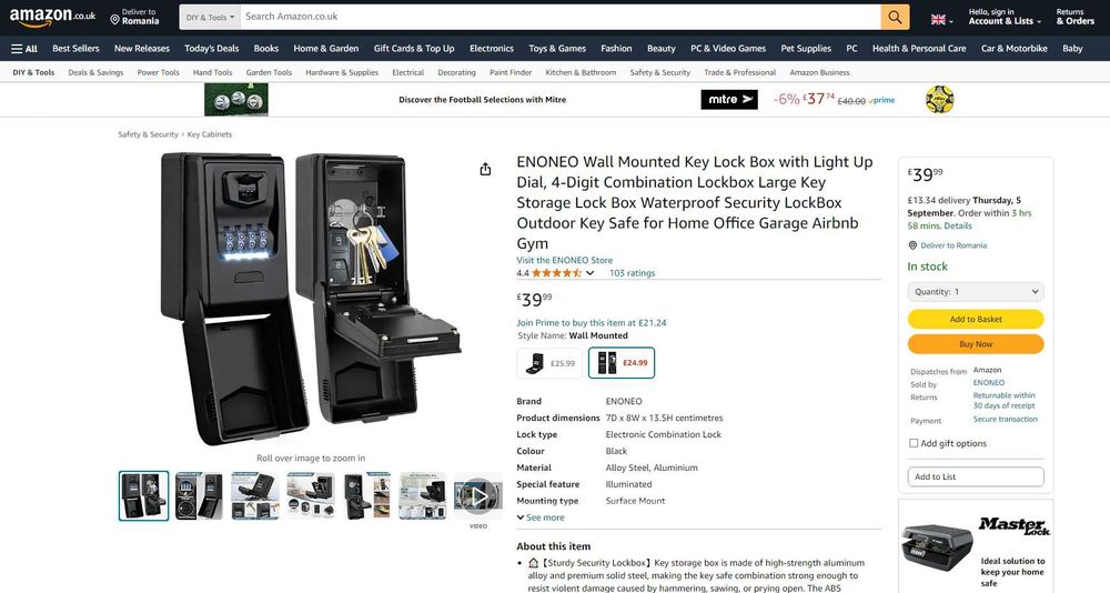 Cutie chei cu LED de perete, seif chei RBNB,PIN setabil, de la 200RON