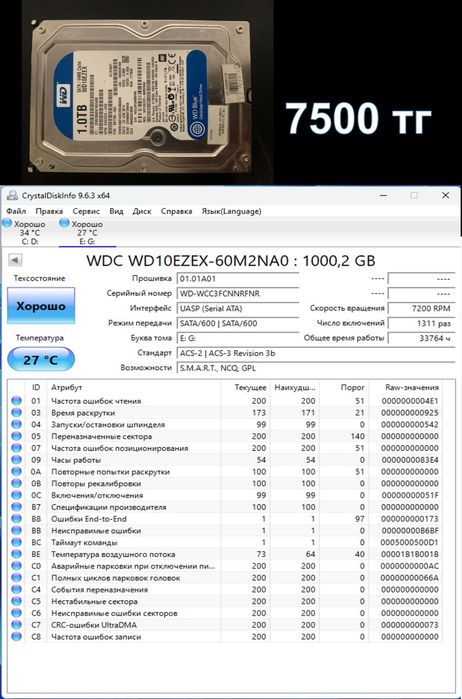 Продам жёсткие диски (250гб, 500гб, 1тб, 6тб)
