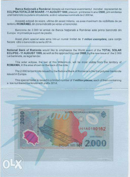 vand bancnote cu eclipsa seria 001A in pliant original BCR