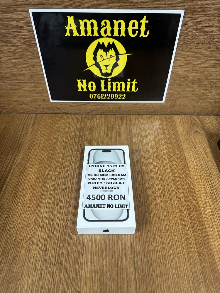 AMANET NO LIMIT: iPhone 15 Plus Black 128GB Sigilat Garantie Apple 1An