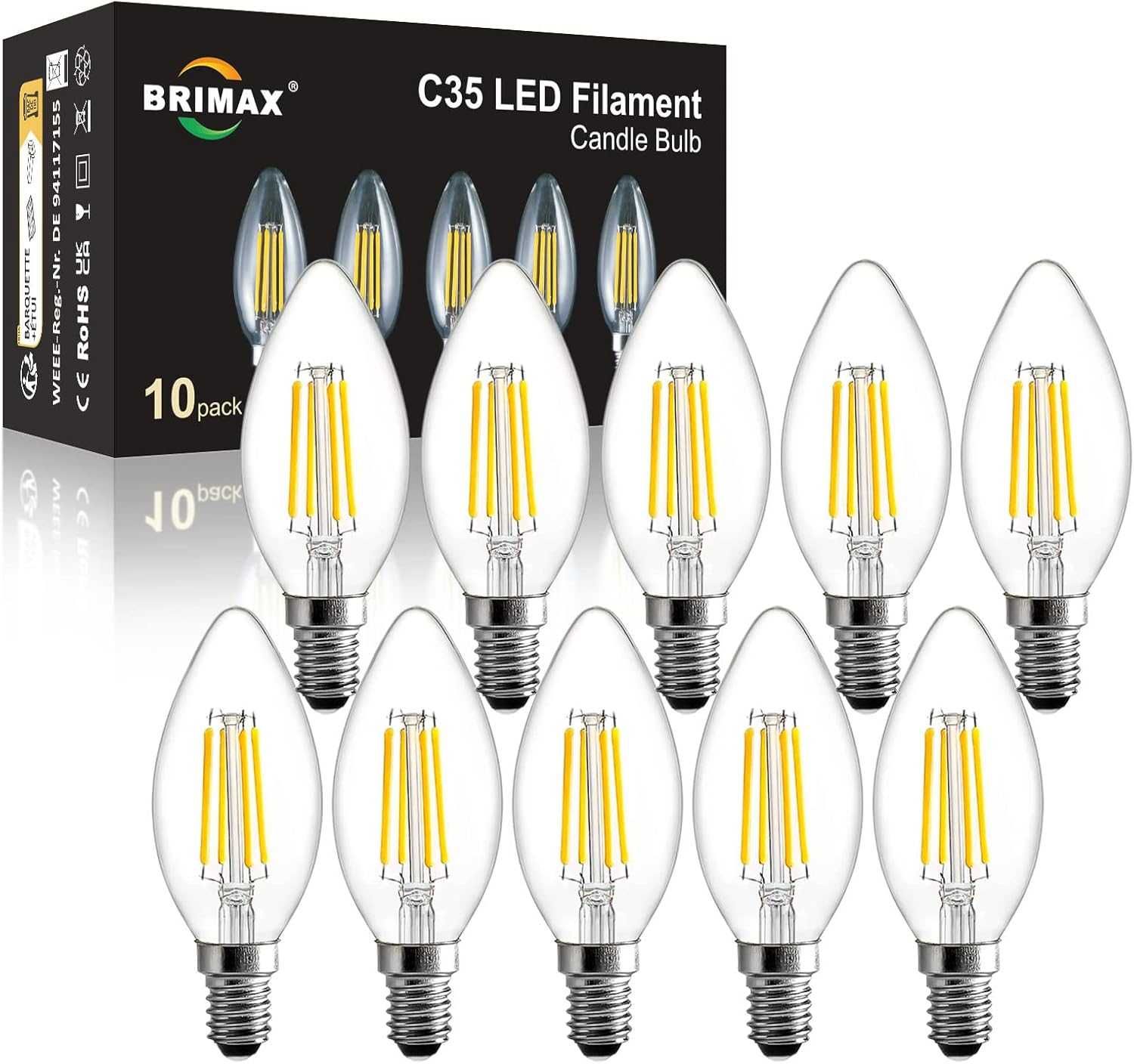 НОВ! Комплект 10 бр. LED крушки E14 4W, димиращи