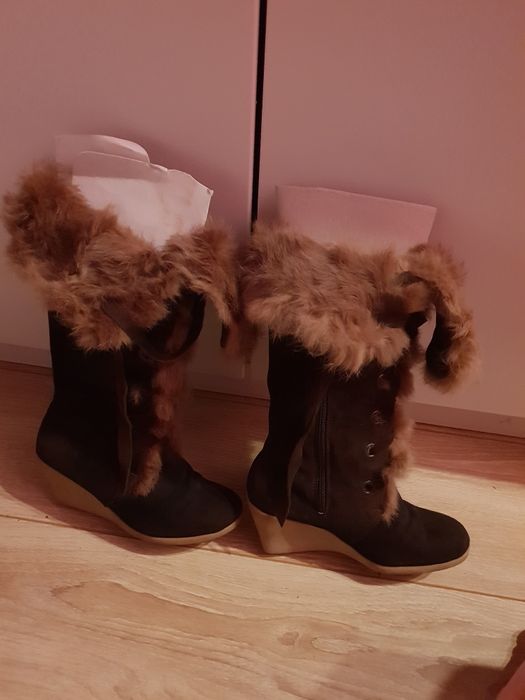 Cizme piele întoarsă imblănite 35