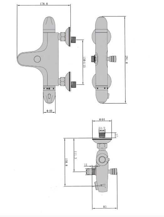 Baterie baie cu termostat cada / dus, Kadda YH2101, montaj aplicat, du