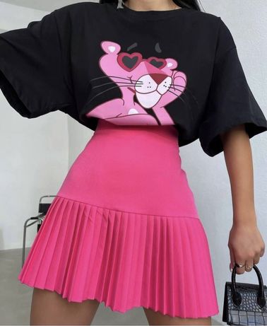Цикламена/Розова плисирана пола с висока талия, размер С