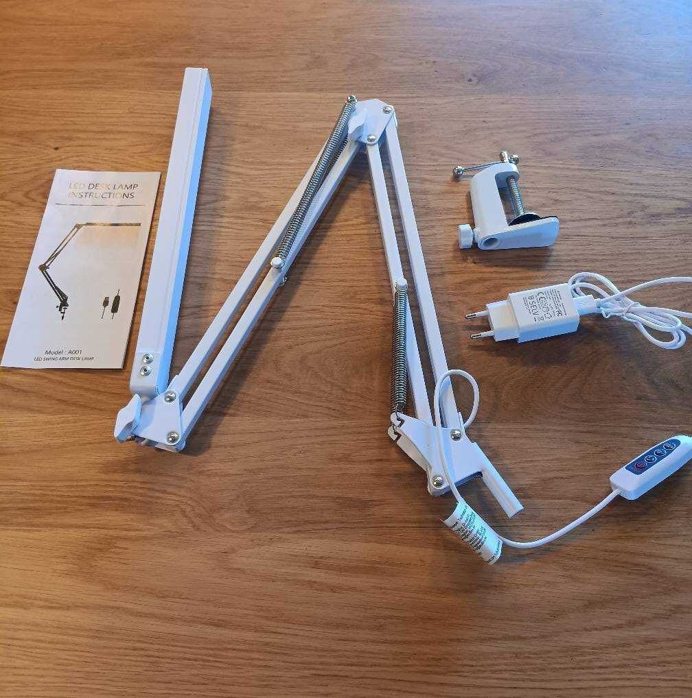 НОВA! LED настолна лампа 14W с регулируемo рамо и щипка, 3 цвята
