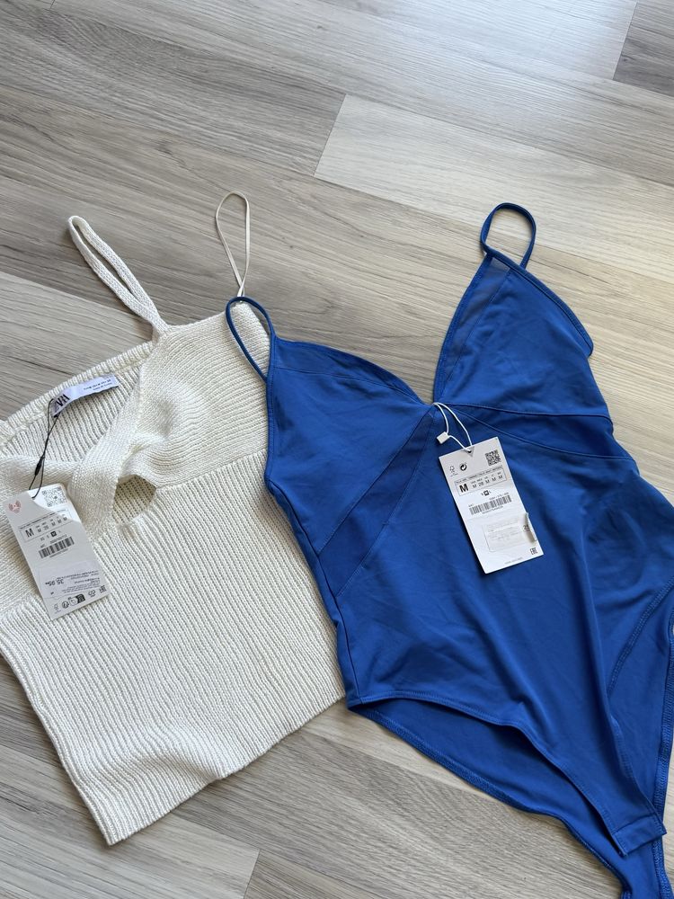 Бял топ и синьо боди ZARA