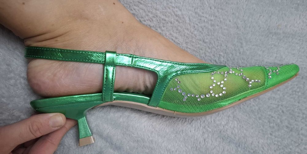 Pantofi decupati verzi cu toc mic, 41, Wellspring