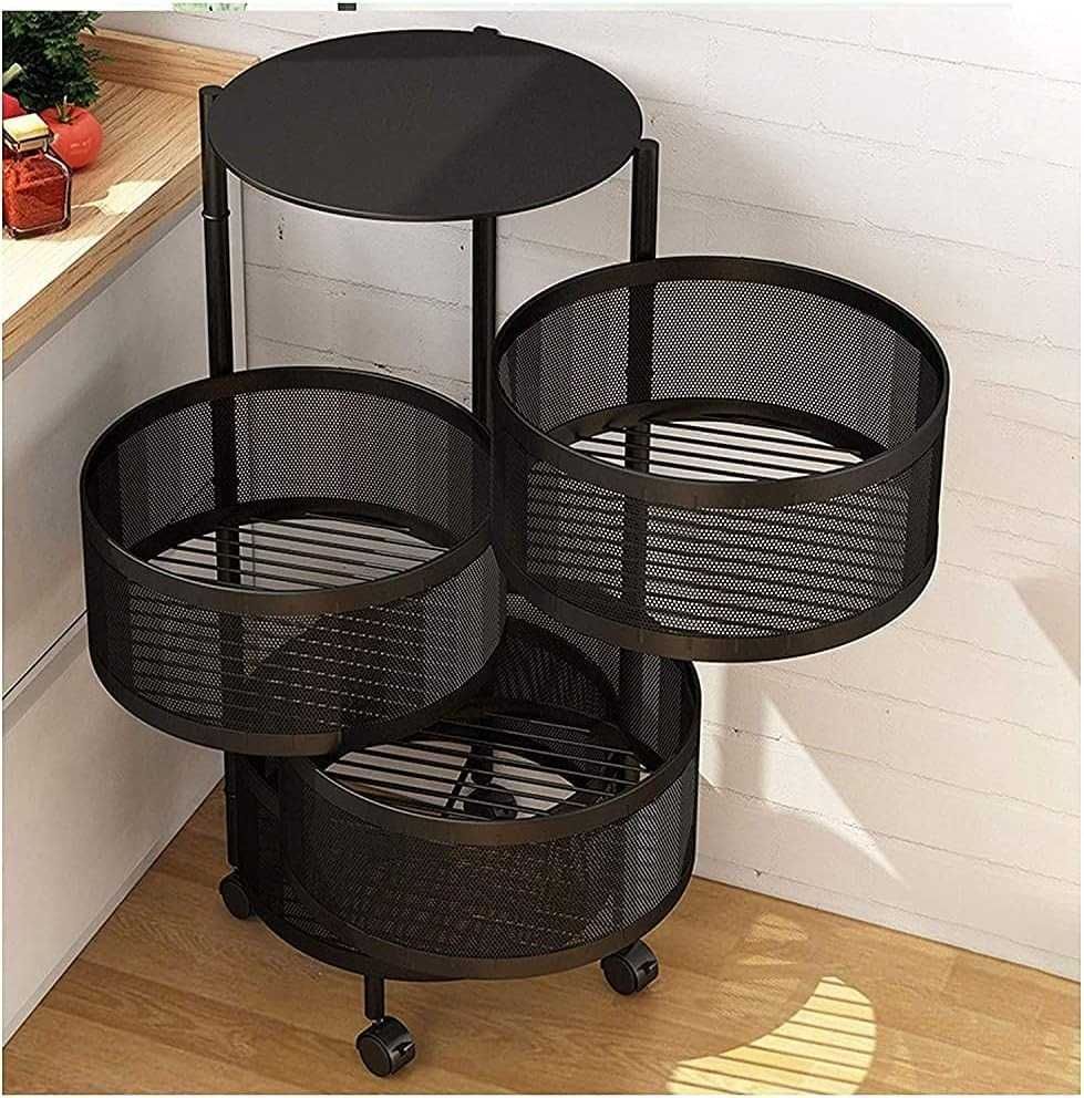 Etajera multifunctionala cu 3 rafturi metalice rotative, 60x34cm