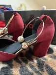 Sandale elegante de catifea  Culoarea rosu inchis