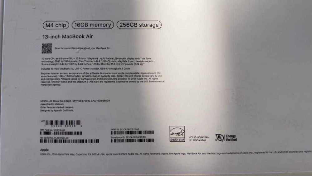 Apple Macbook Air M4 Sky Blue 16/256GB