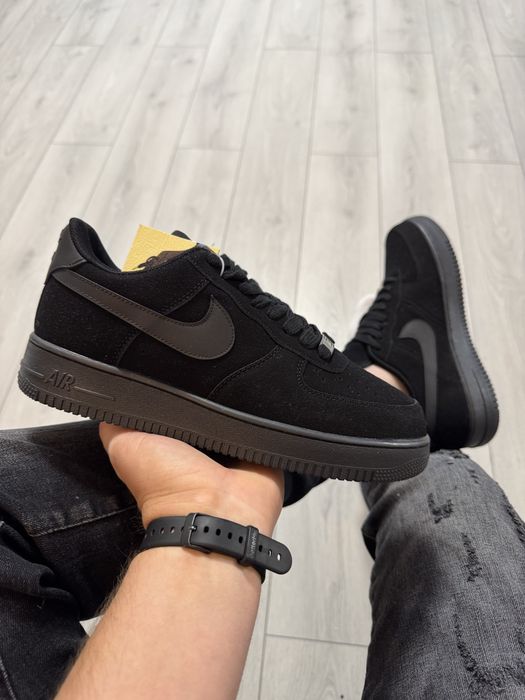 Adidasi Barbati Nike AF1 Full Negru Imitatei Piele Intoarsa!