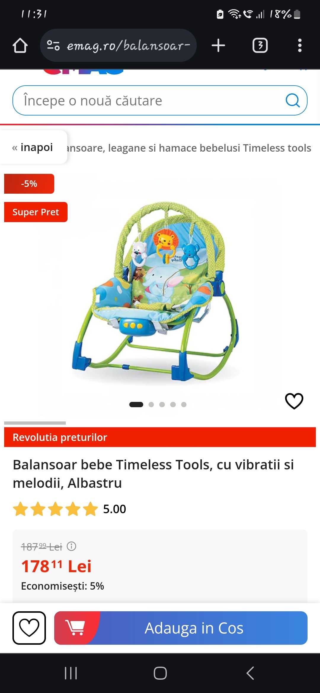 Balansuar bebe cu vibrații si sunete