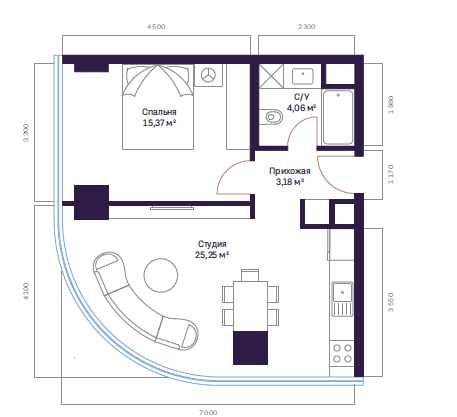 Modera Towers 21 этаж 51.26m2 |  174000$