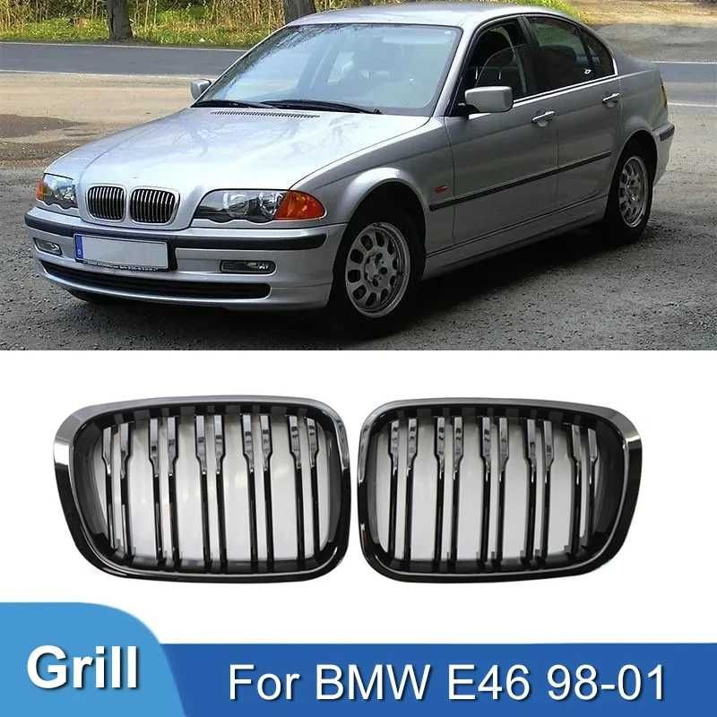 Черни гланцови двойни бъбреци за BMW E46 4-врати (1998-2005) - M стил