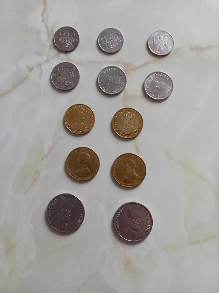 12 monede 5 lei, 10 lei, 20 lei, 50 lei, 100 lei perioada 1990 - 1996