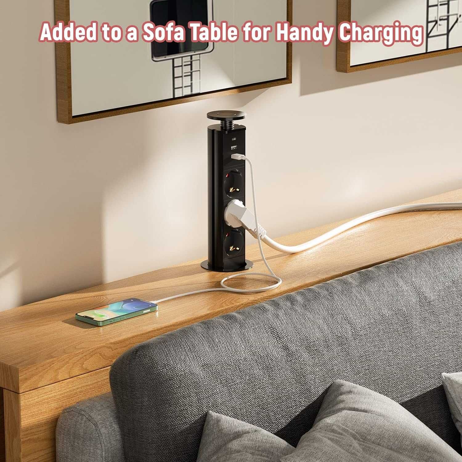 Скриващ се разклонител за бюро или маса с 3 USB, 1,8м кабел