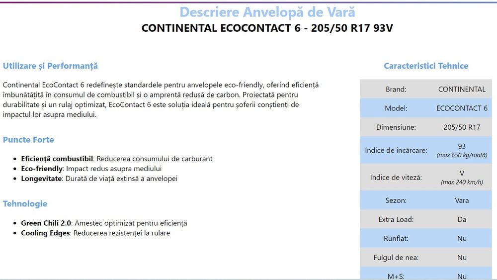 Set 4 Anvelope de vara Continental Ecocontact 6 205 50 17 2025