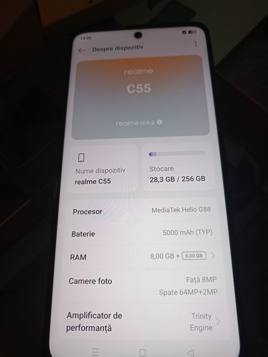 Vând telefon Realme C 55, 8+8 GB RAM,256GB memorie internă,nou la cuti